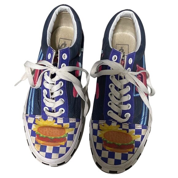 Vans Sneakers Custom Culture Diner Laces Men's 8.5 Women's 10 Hamburger Fries Ch - Picture 2 of 15